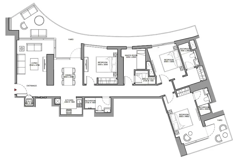 3 bedroom Apartments floor plan at Skyscape