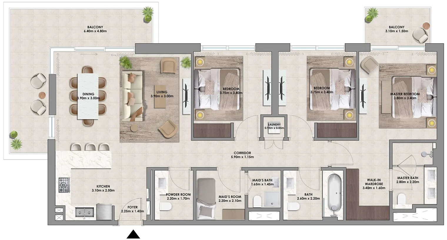 3 bedroom Apartments floor plan at Palace Residences Hillside Towers A & B