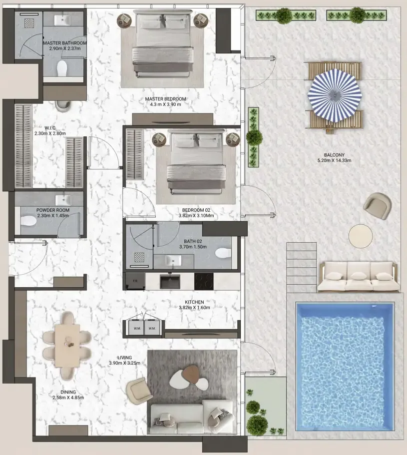 2 bedroom Apartments floor plan at V-Suites