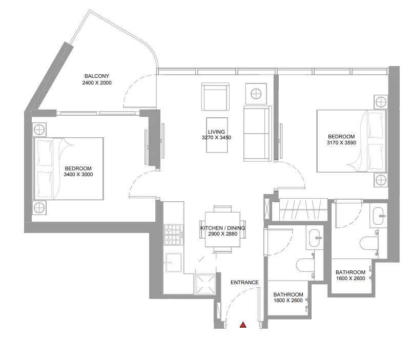 2 bedroom Apartments floor plan at Pierside Marina Residences