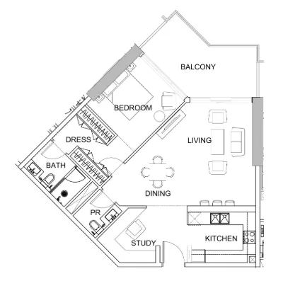 1 bedroom Apartments floor plan at Golf Greens