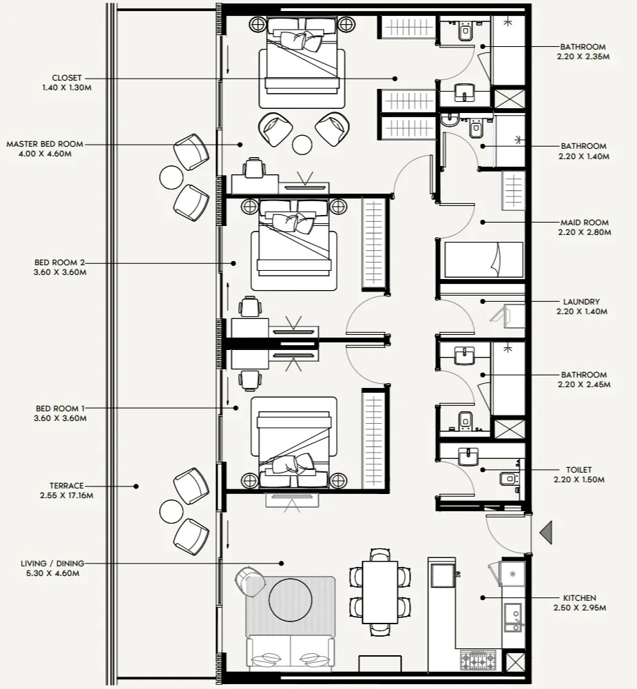 3 bedroom Apartments floor plan at Azizi Amir