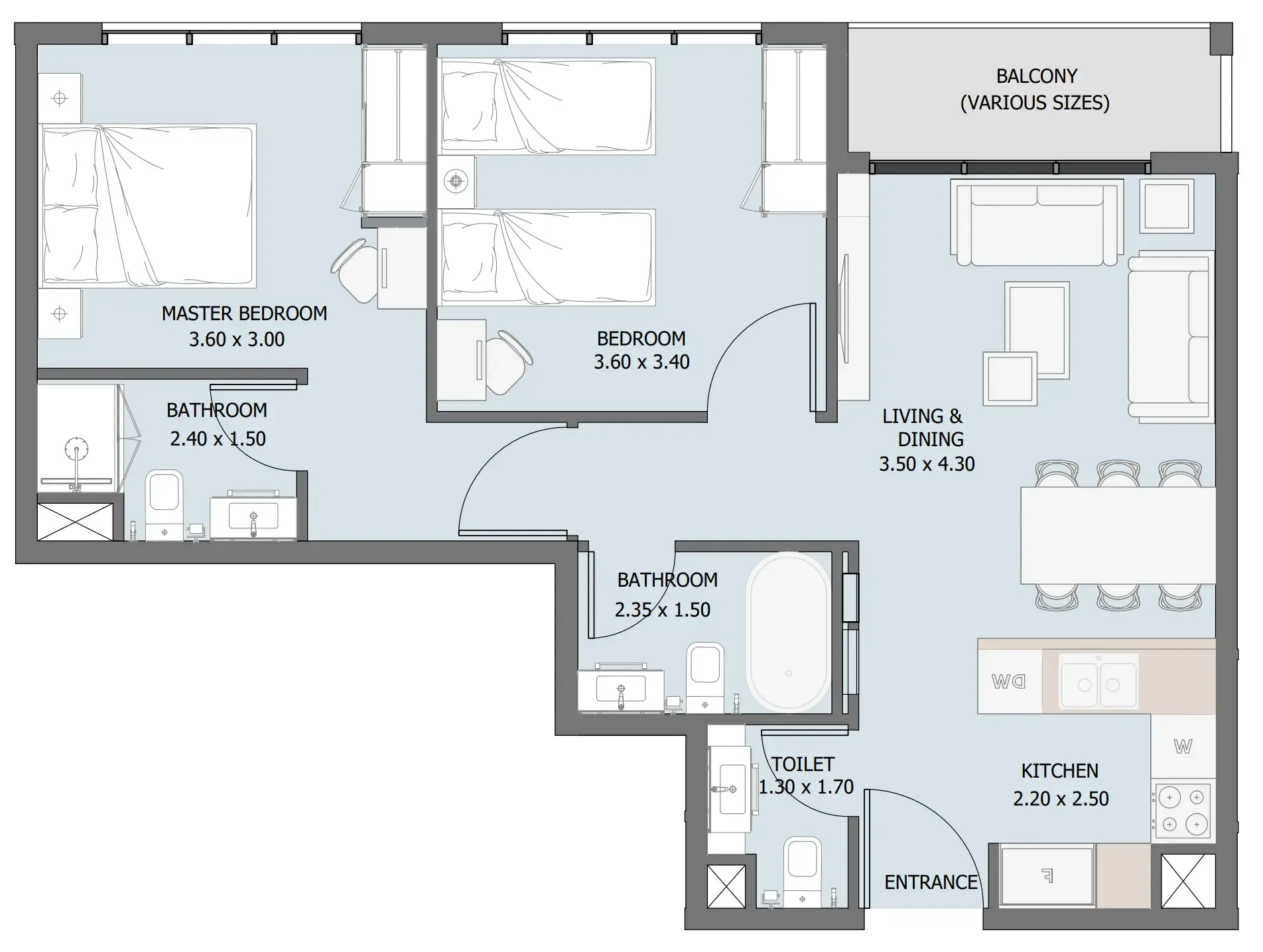2 bedroom Apartments floor plan at Verdana III