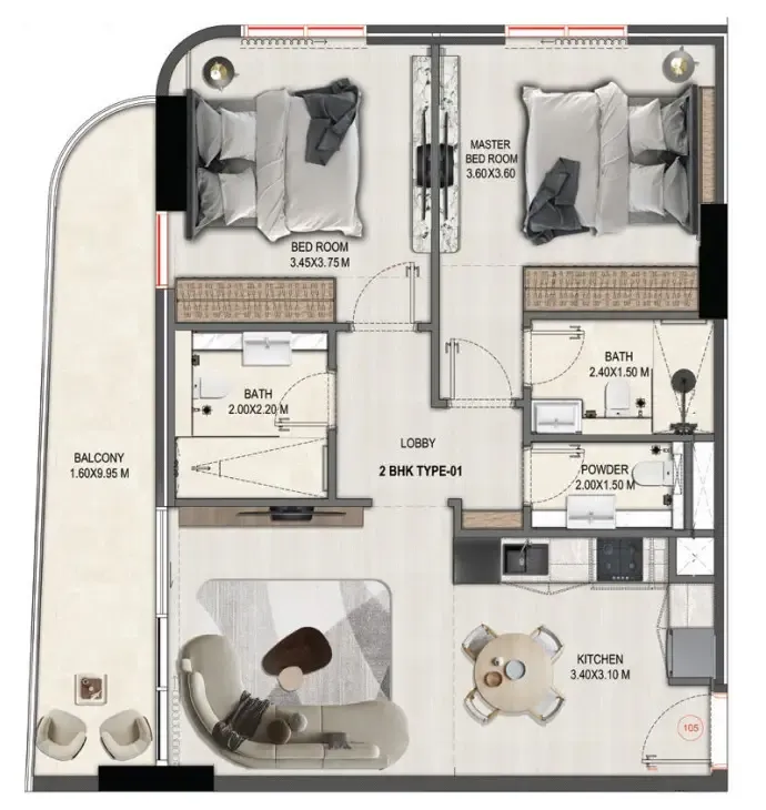 2 bedroom Apartments floor plan at Divine Elements