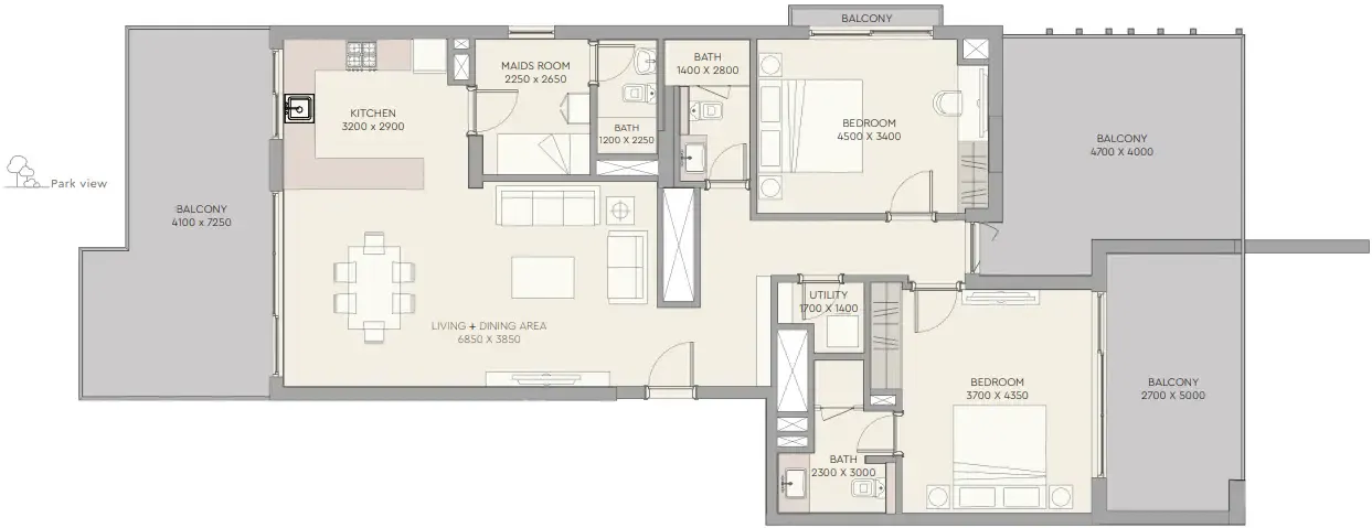 2 bedroom Apartments floor plan at The Haven 2