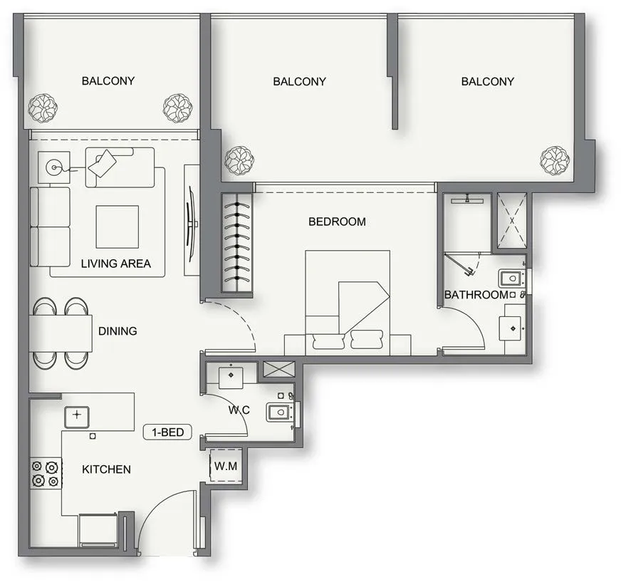 1 bedroom Apartments floor plan at Binghatti Cullinan