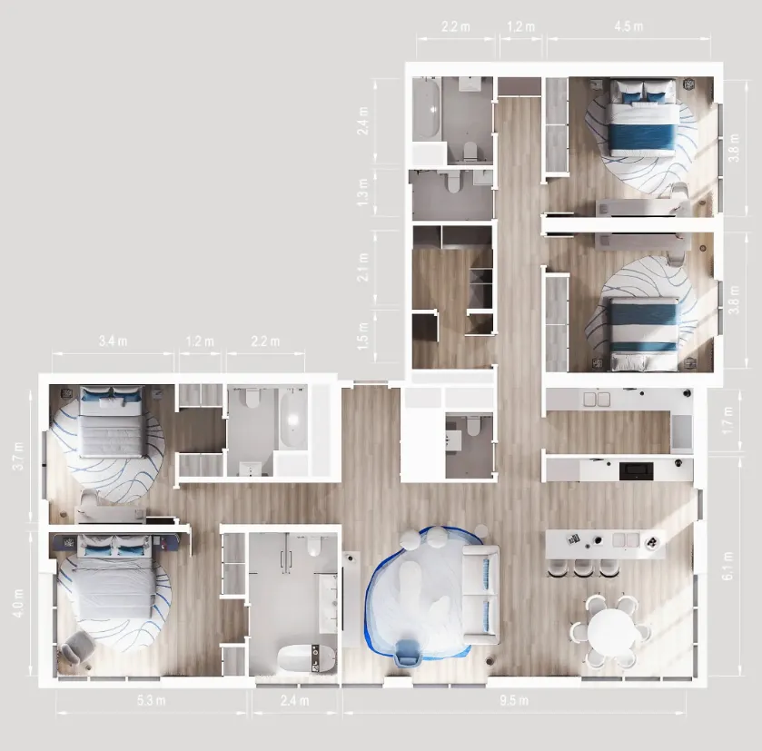 4.5 bedroom Apartments floor plan at Nikki Beach Residences