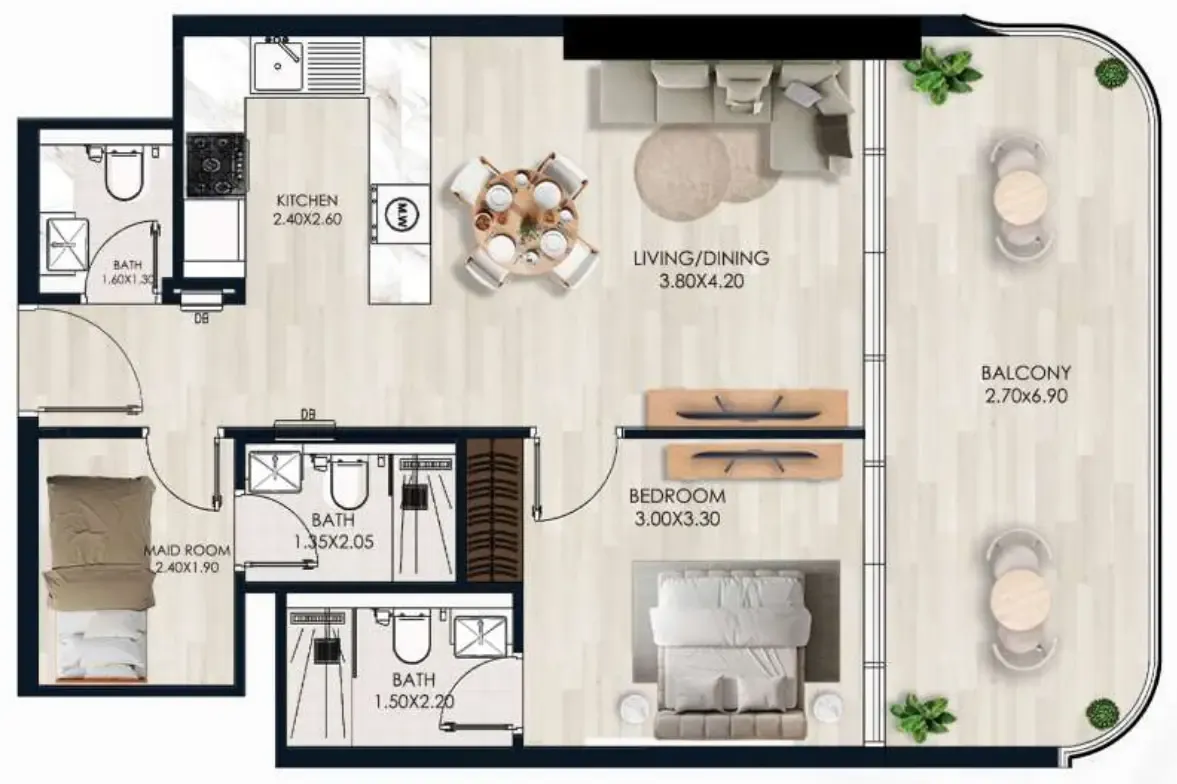 1.5 bedroom Apartments floor plan at Sera Gardens by Vision