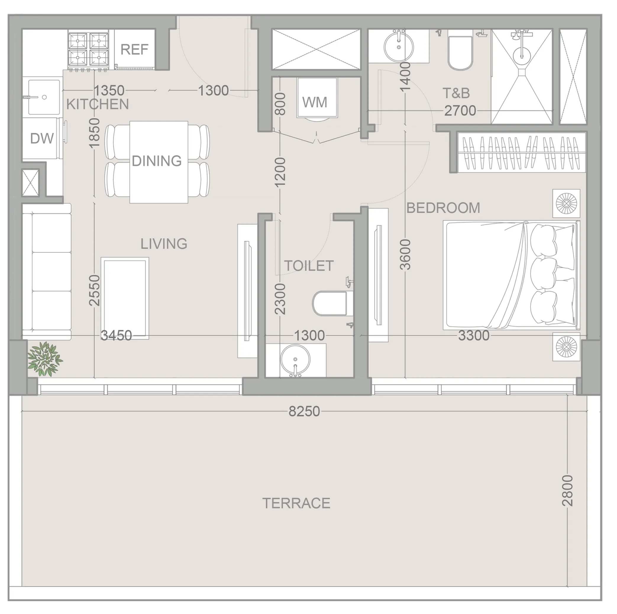 1 bedroom Apartments floor plan at 1WOOD Residence 2