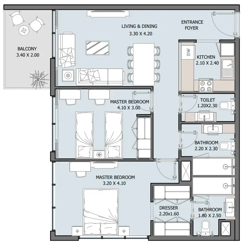 2 bedroom Apartments floor plan at Oceana