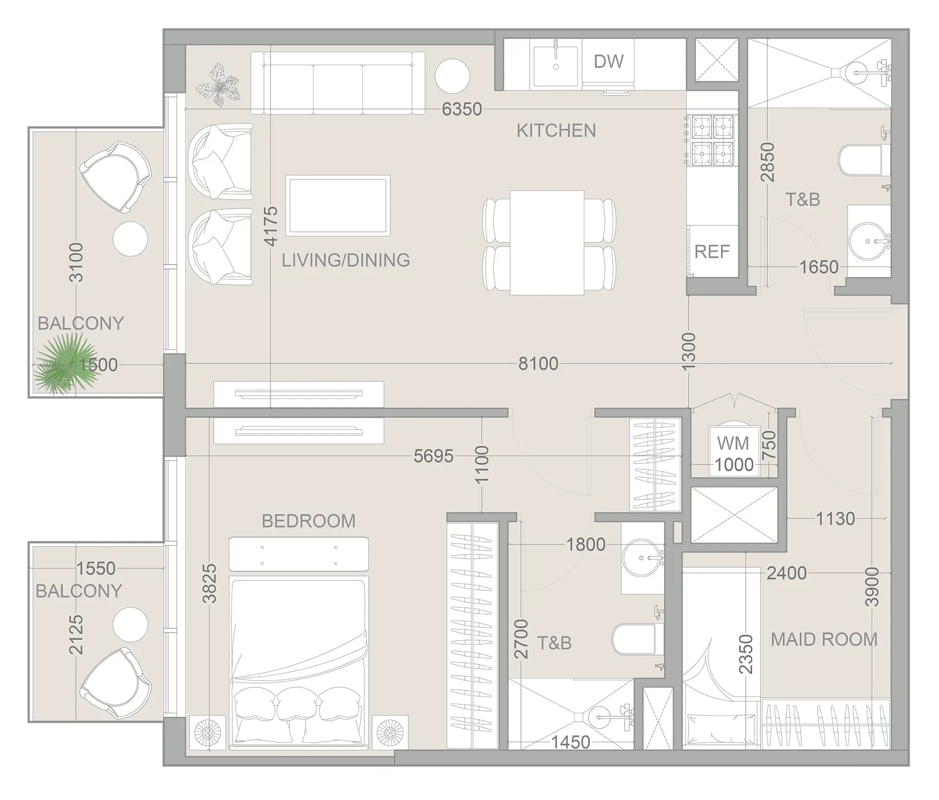 1.5 bedroom Apartments floor plan at 1WOOD Residence 2