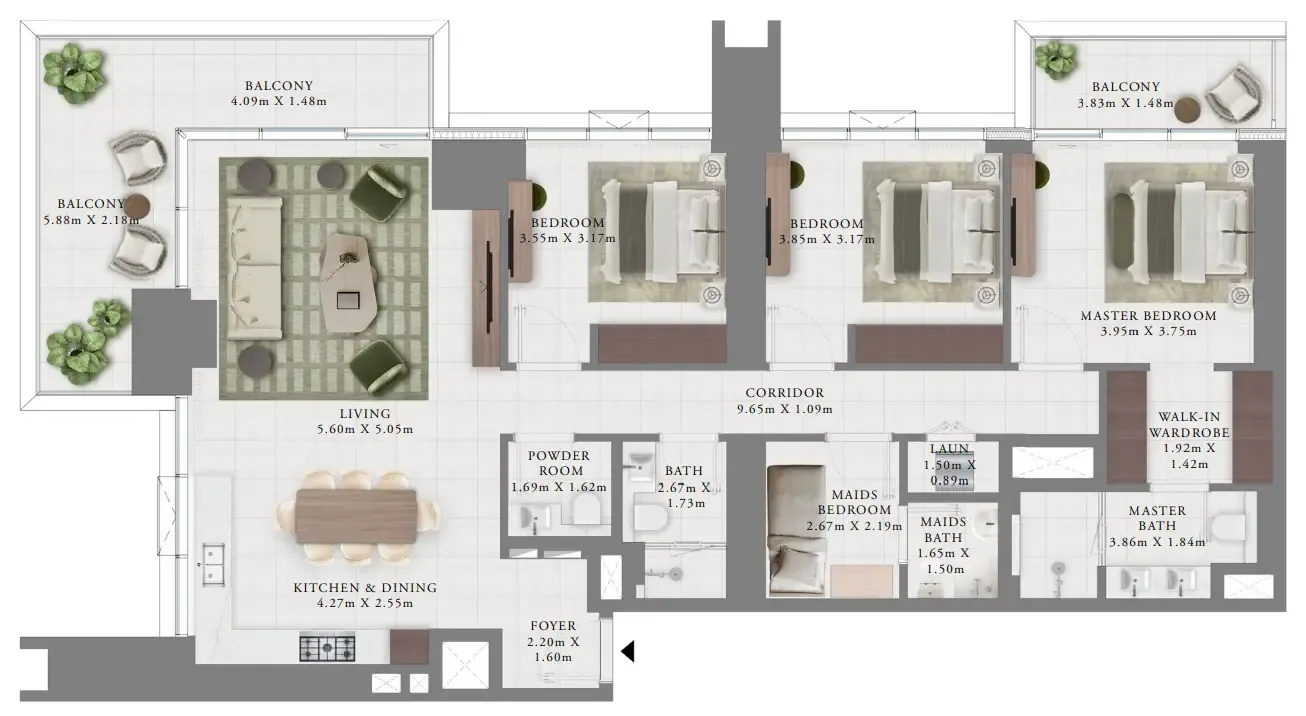 3 bedroom Apartments floor plan at Creek Bay