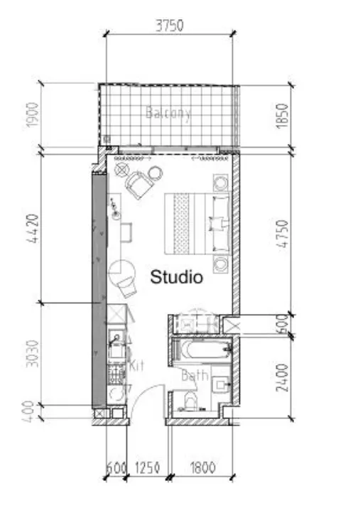 0 bedroom Apartments floor plan at Aykon City Tower
