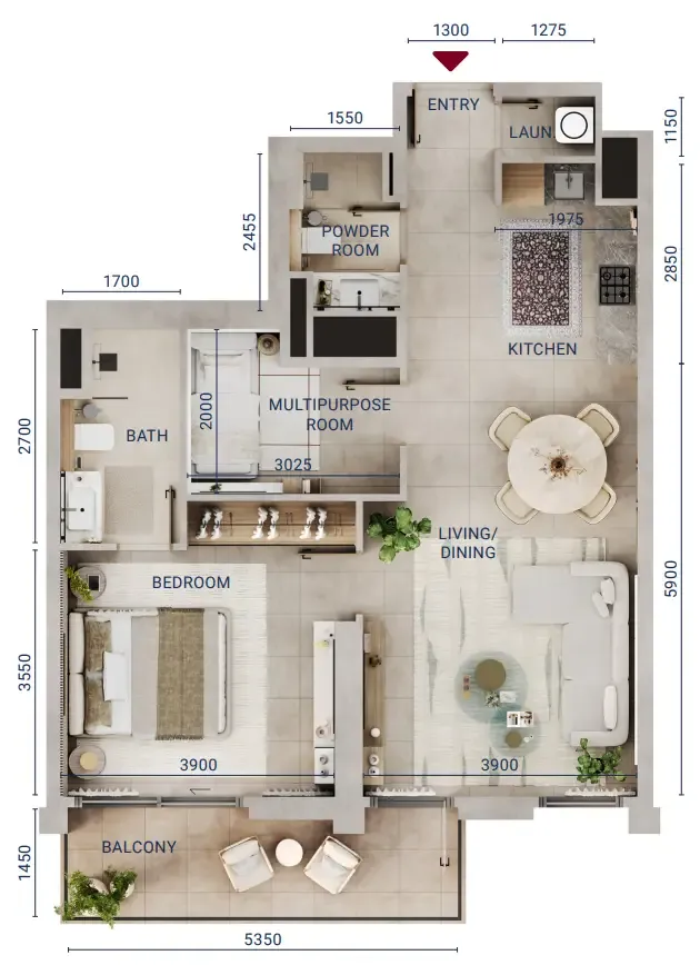1 bedroom Apartments floor plan at Mirdad