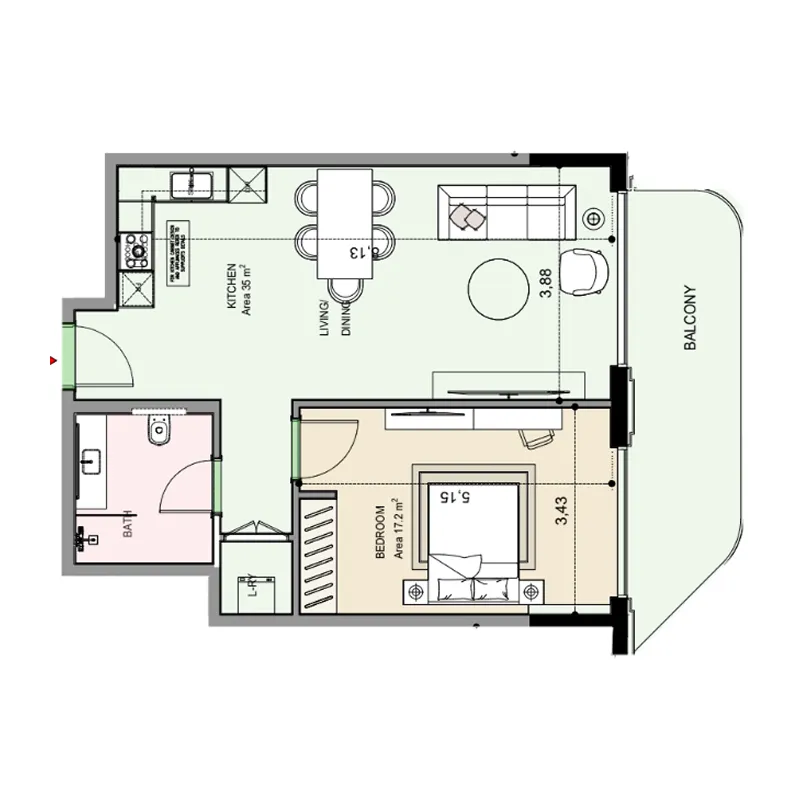 1 bedroom Apartments floor plan at Edgewater Residences 1, 2 and 3