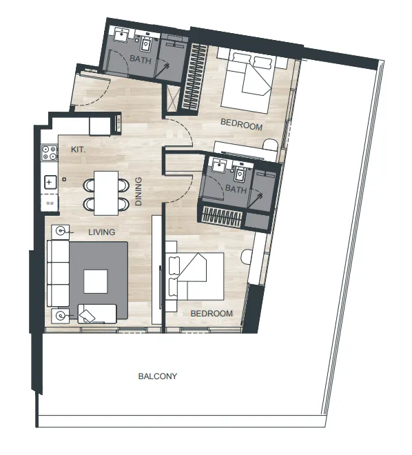 2 bedroom Apartments floor plan at Binghatti Ghost