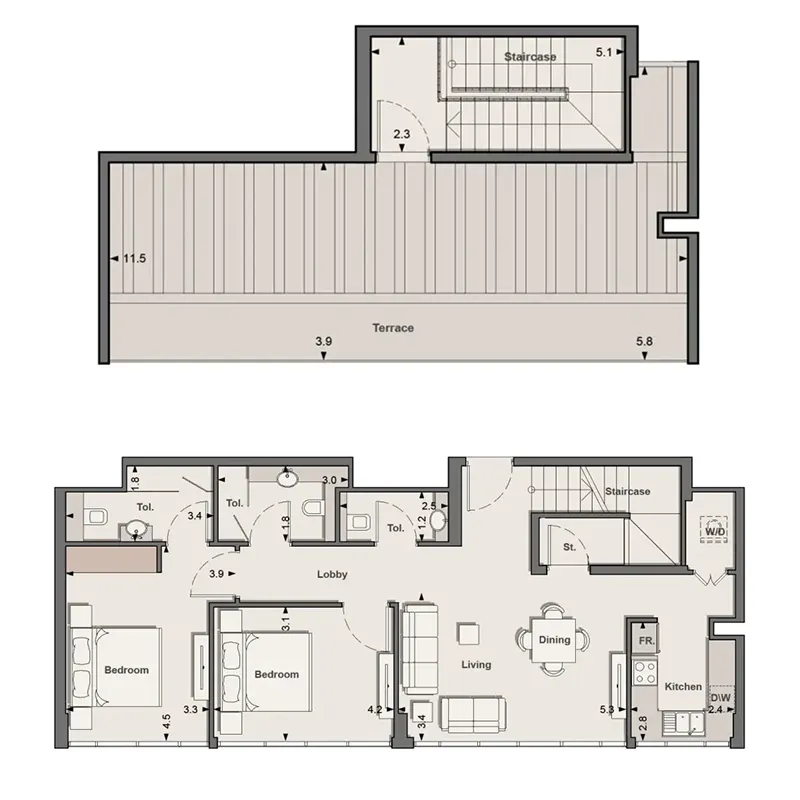 2 bedroom Apartments floor plan at Mass Residences