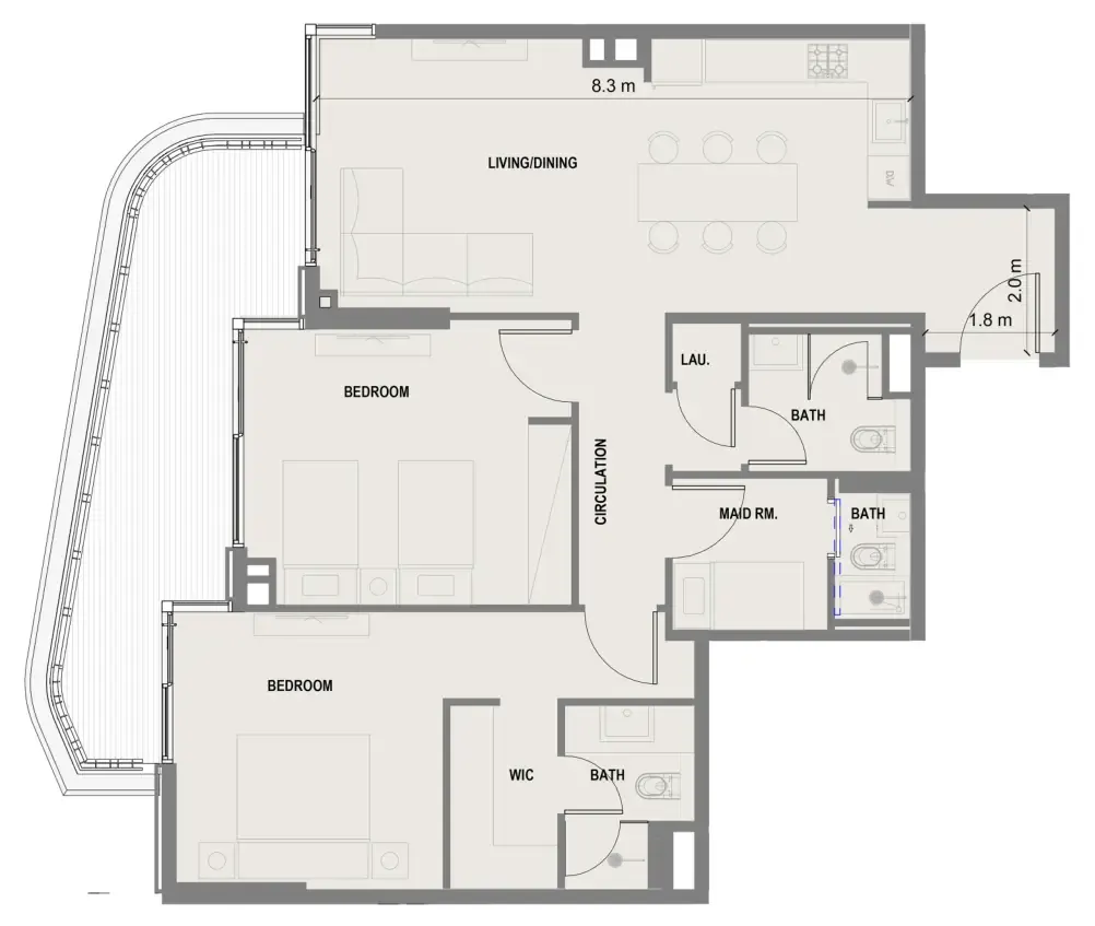 2 bedroom Apartments floor plan at Blue Marina Residence