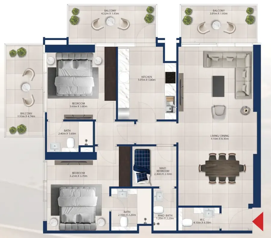 2 bedroom Apartments floor plan at Al Vista
