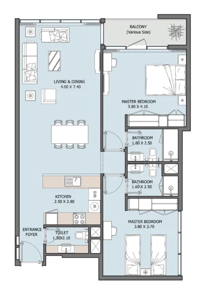 2 bedroom Apartments floor plan at Verdana X