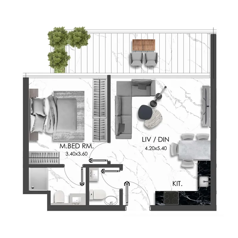 1 bedroom Apartments floor plan at Rise by Blanco Thornton