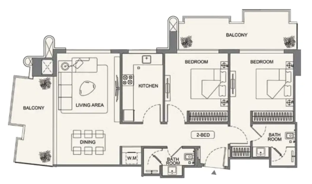 2 bedroom Apartments floor plan at Binghatti Wraith