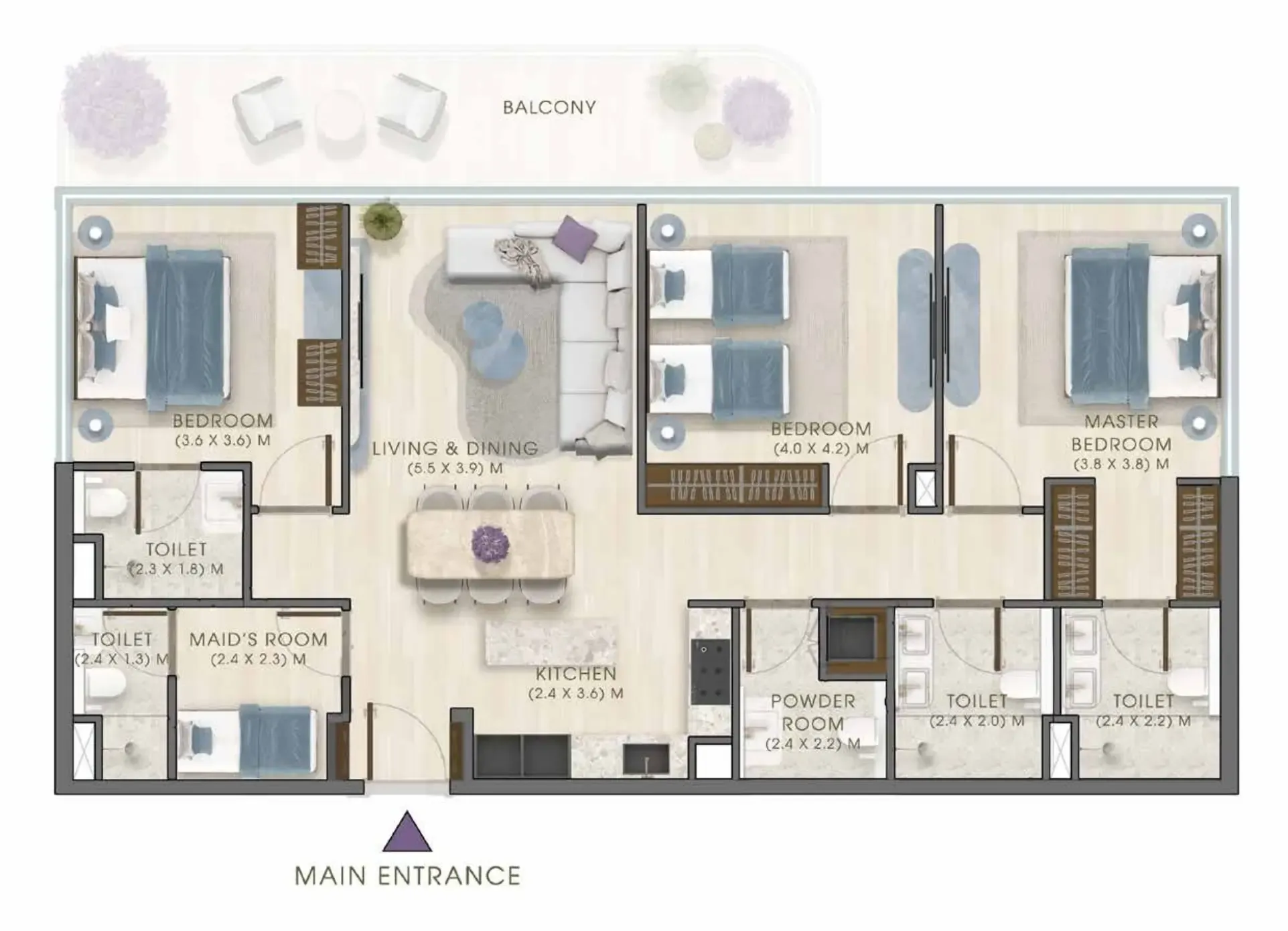 3 bedroom Apartments floor plan at Kaia Residences
