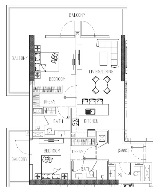 2 bedroom Apartments floor plan at Damac Riverside Views