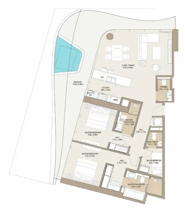 2 bedroom Apartments floor plan at Laguna Residence