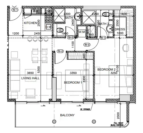2 bedroom Apartments floor plan at Oak Yard