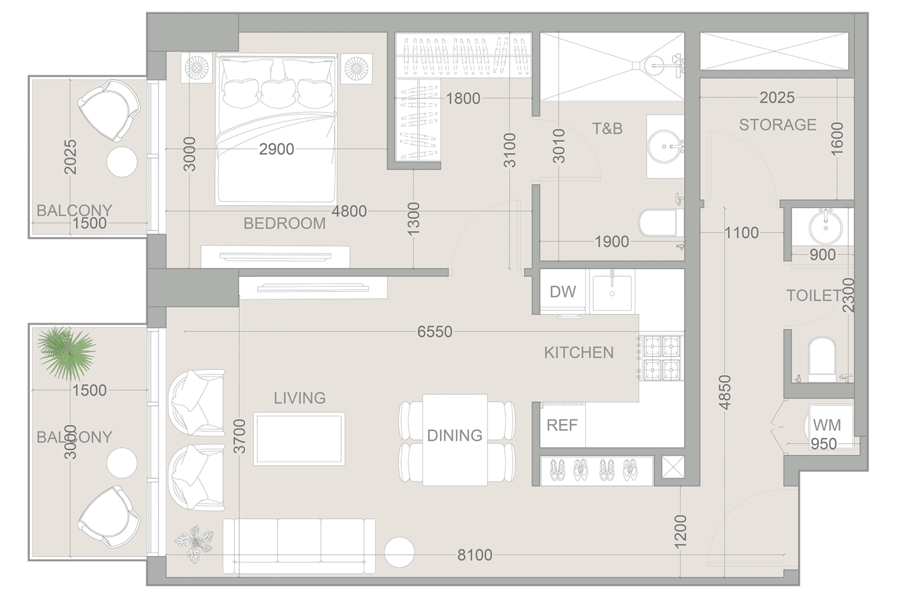1.5 bedroom Apartments floor plan at 1WOOD Residence 2