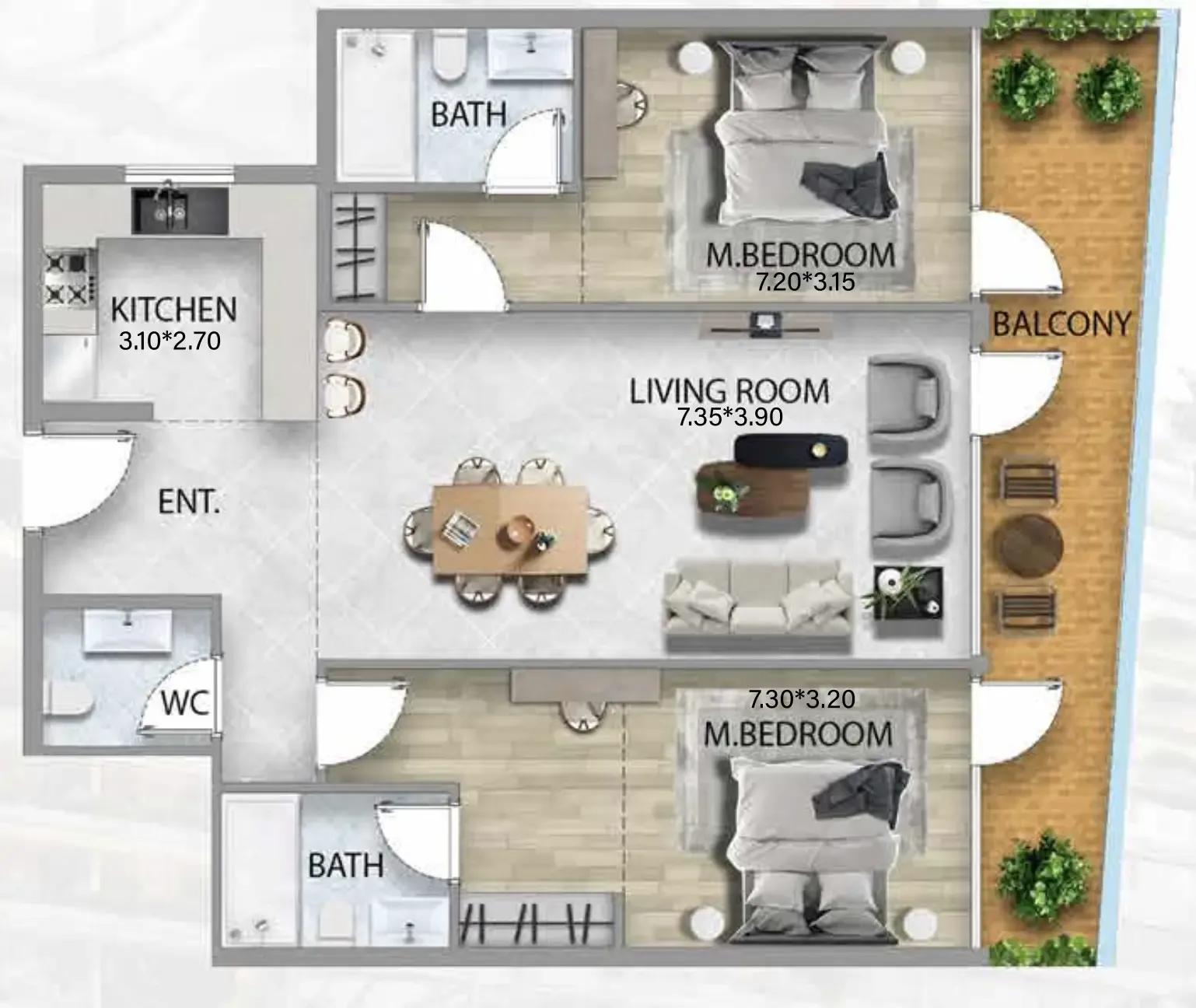 2 bedroom Apartments floor plan at 311 Boulevard