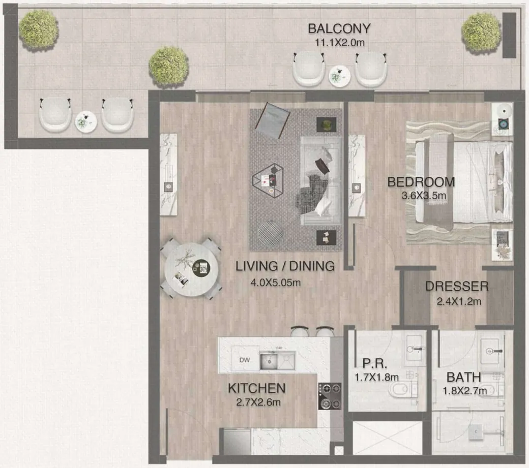 1 bedroom Apartments floor plan at One by Nine