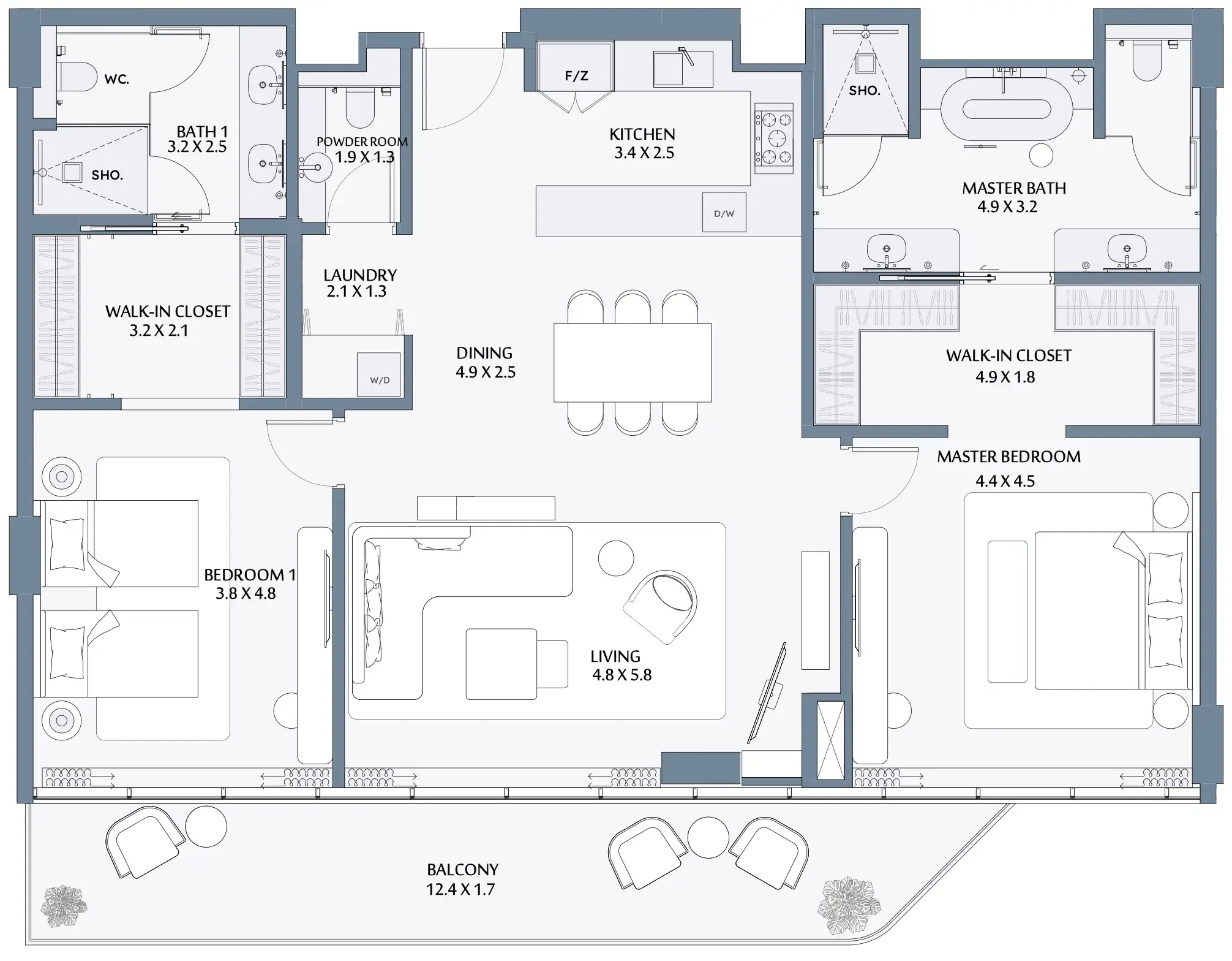 2 bedroom Apartments floor plan at Anantara Mina