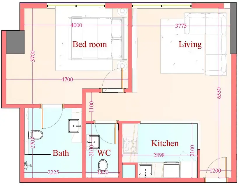 1 bedroom Apartments floor plan at Playa Viva