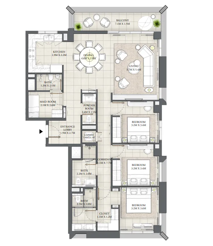 3 bedroom Apartments floor plan at Mangrove