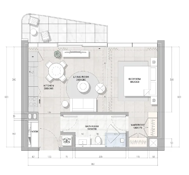 1 bedroom Apartments floor plan at Solera Downtown Mina