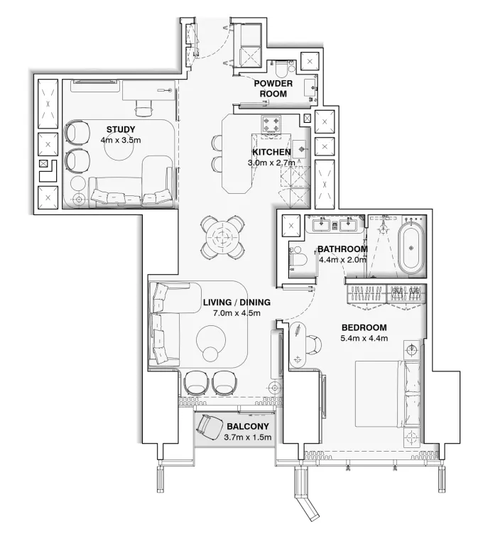 1.5 bedroom Apartments floor plan at Burj Azizi