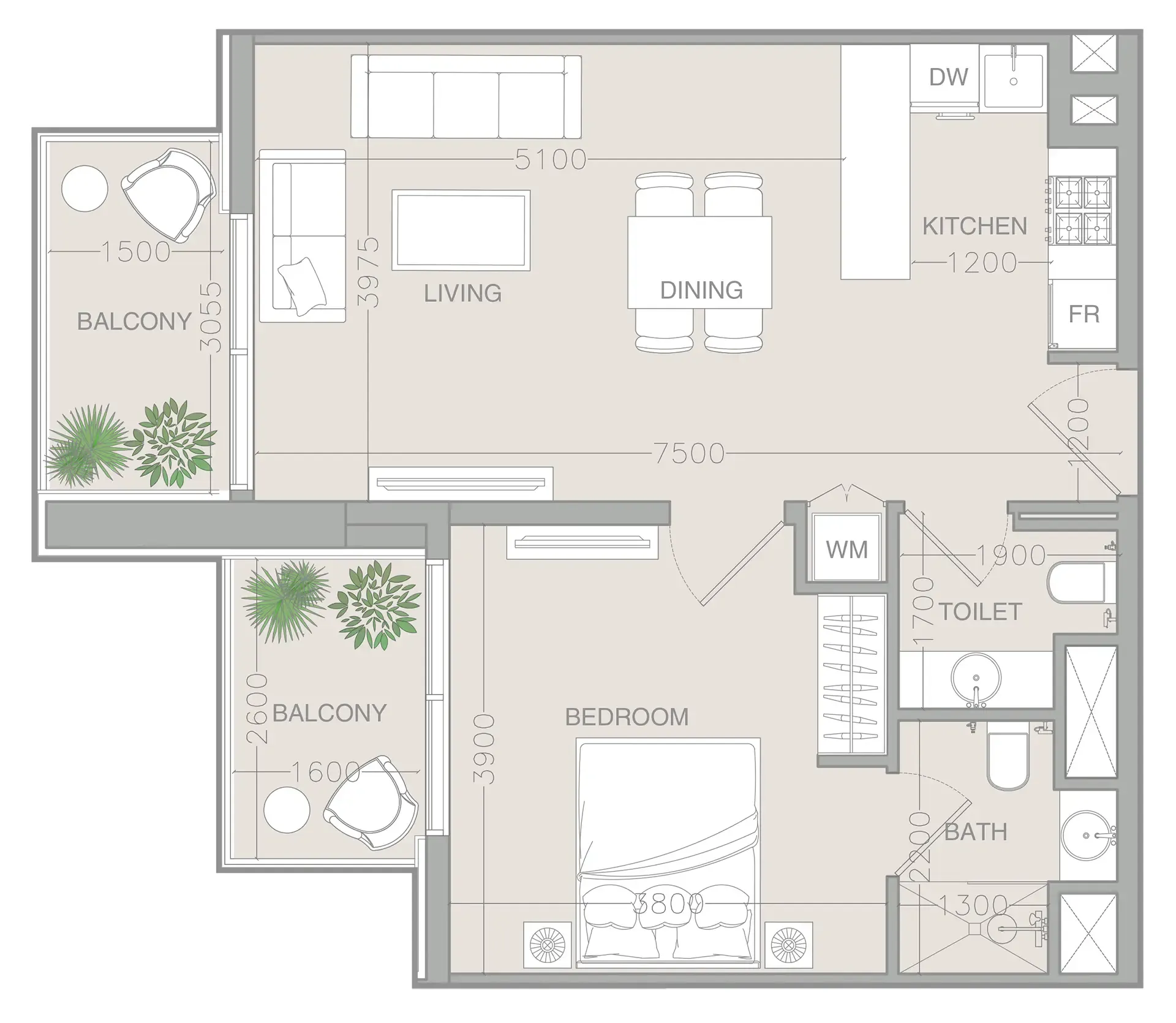 1 bedroom Apartments floor plan at ELAR1S Rise