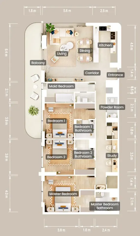 3.5 bedroom Apartments floor plan at The Beach House Fahid