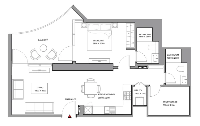 1.5 bedroom Apartments floor plan at Skyvue Solair