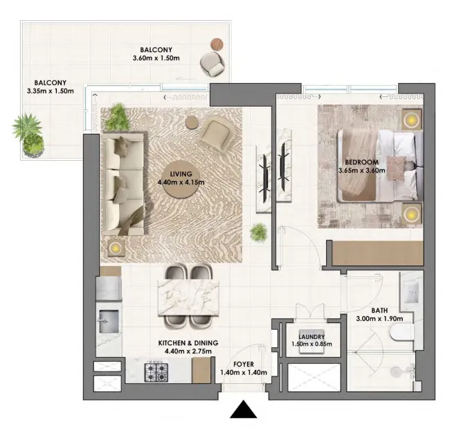 1 bedroom Apartments floor plan at Parkwood Emaar
