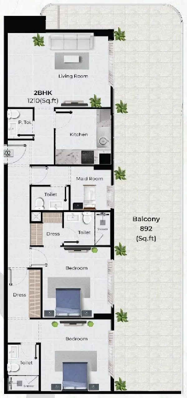 2 bedroom Apartments floor plan at Chapter 02 by Newbury