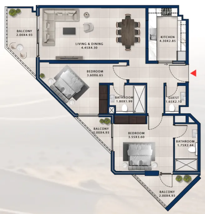 2 bedroom Apartments floor plan at Asayel Avenue