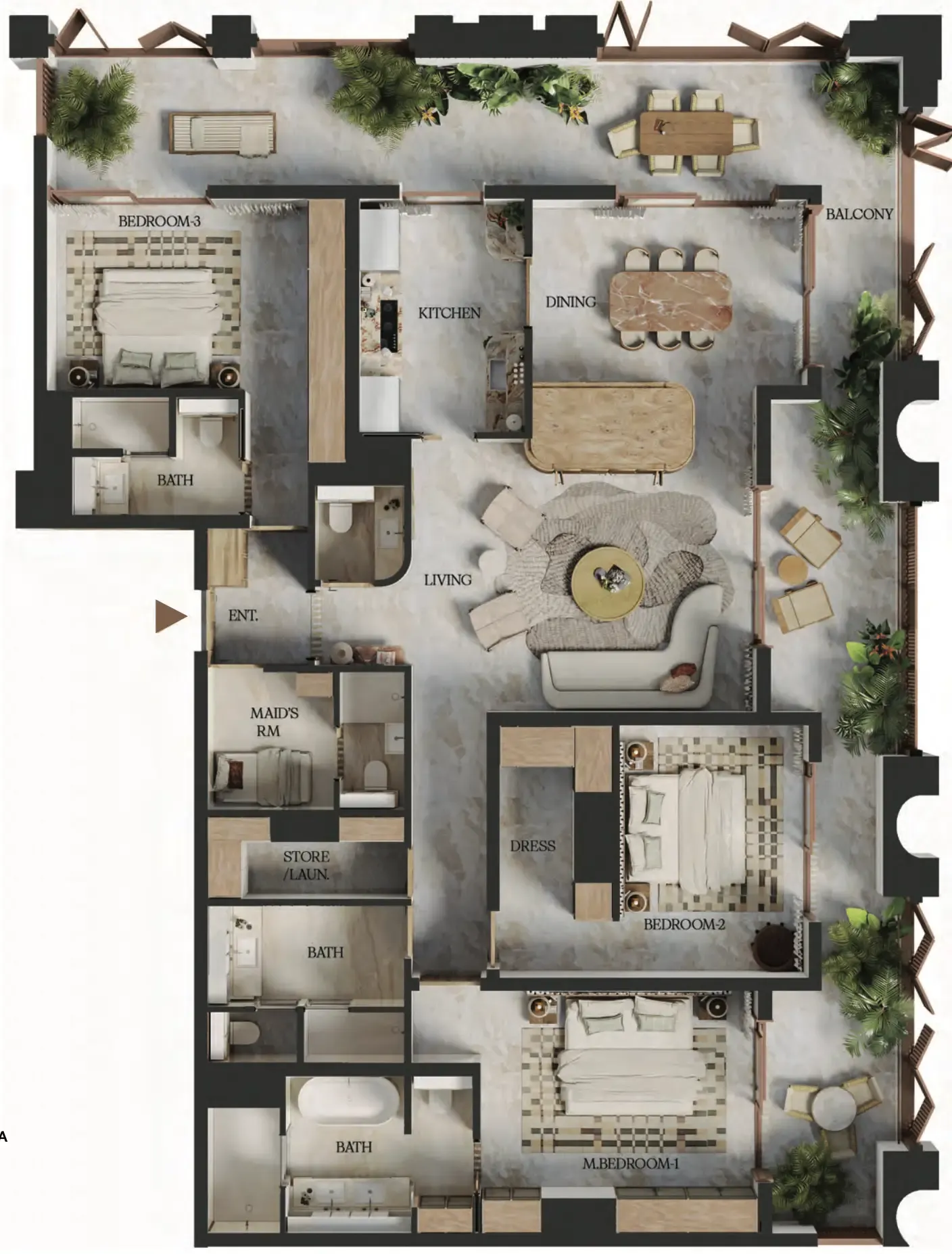 3 bedroom Apartments floor plan at Elire Managed by LUX