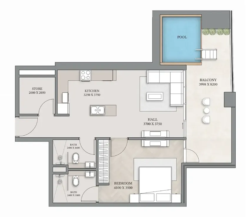 1.5 bedroom Apartments floor plan at Empire Gardens