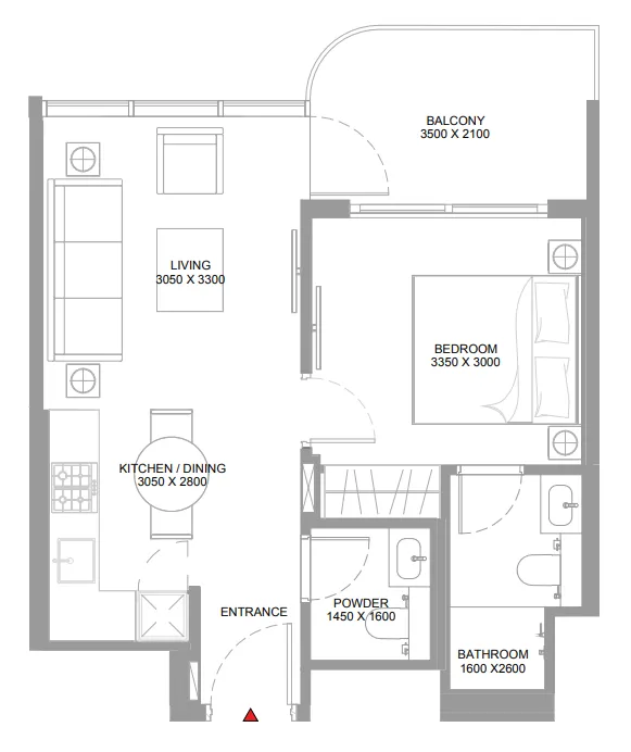 1 bedroom Apartments floor plan at Pierside Marina Residences