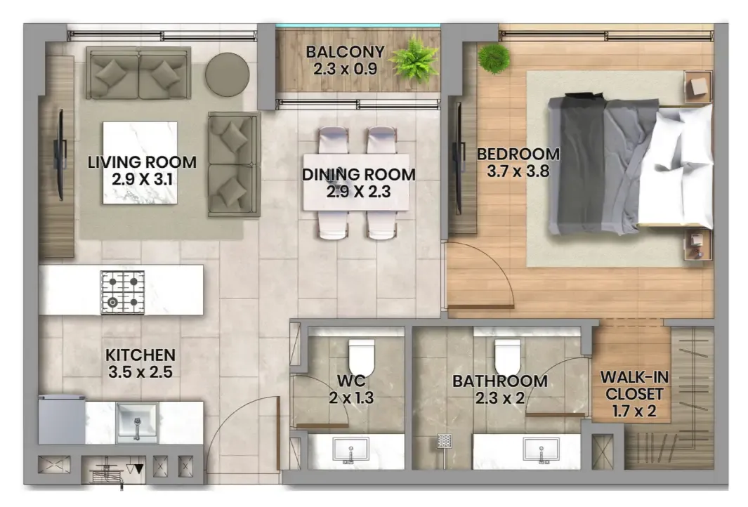 1 bedroom Apartments floor plan at Elemental 22