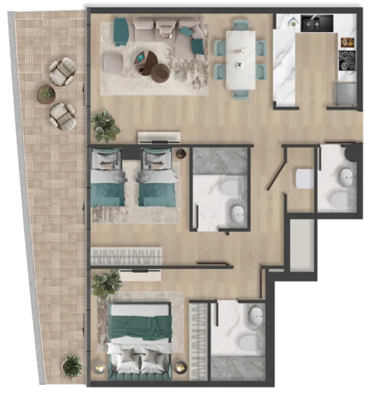 2 bedroom Apartments floor plan at Pelagia