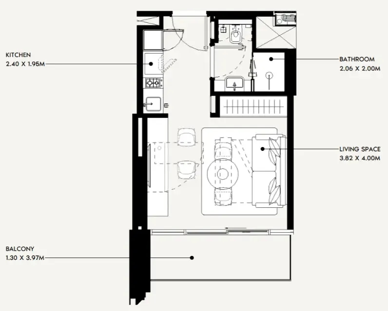 0 bedroom Apartments floor plan at Jaddaf Beach Oasis